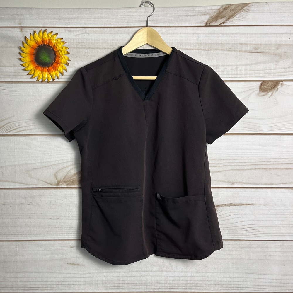 Fabletics Dark Brown‎ V-Neck Short Sleeve Scrub Top Size Small